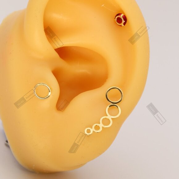 Asymmetrical Circle Earrings in Solid 14K Gold • Modern Drop Design. - Picture 6 of 8